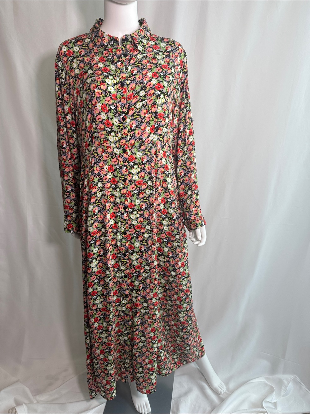 ANNA KAY Coral & Black Floral Long Sleeve Maxi Dress